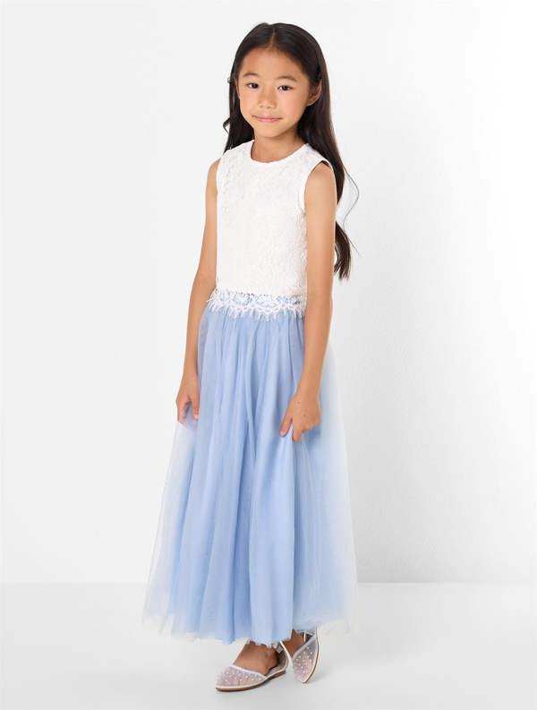 Paisley of London Girls two-piece white & dusky blue maxi dress