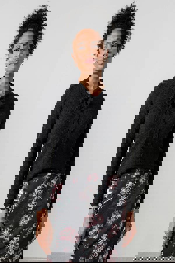 Lily & Me Elise Tie Neck Pointelle Jumper Black