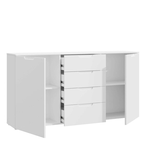 Wyld Haus Leipzig White Gloss Wide Chest of 4 Drawers 2 Doors
