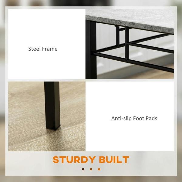 Black steel table frame leg with anti-slip foot pad detail