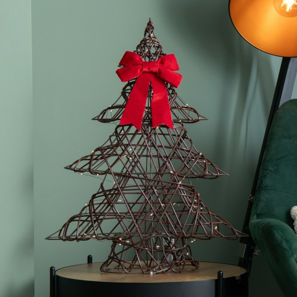 Samuel Alexander 60cm Battery Operated Light up Christmas Tree with Red Bow & 60 Warm White LEDs
