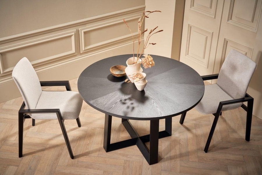 Cadiz Large Round Dining Table with Natural Black Oak Top & Base by Gillmore British Design © GillmoreSPACE Limited