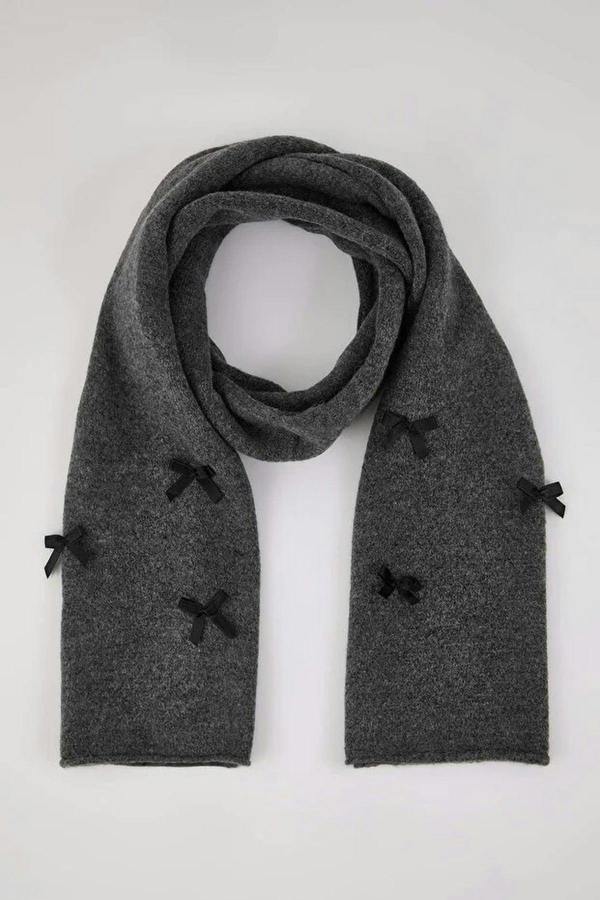 WOVCOR 2-Piece Soft Textured Knit Scarf and Beanie Set with Ribbon Detail