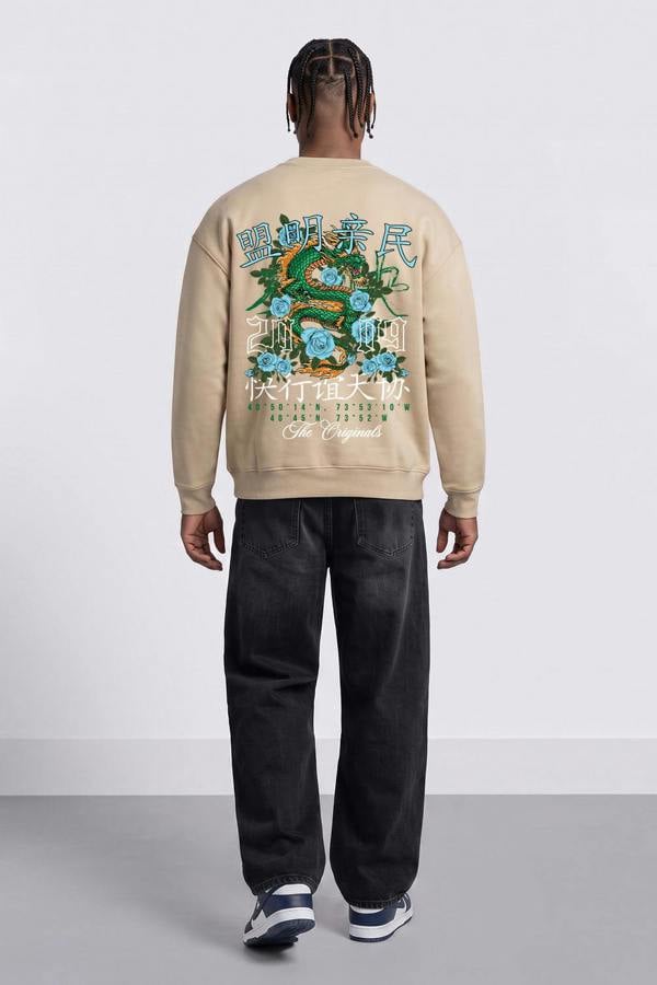 London Attitude Oversized Dragon Graphic Sweatshirt - Nude