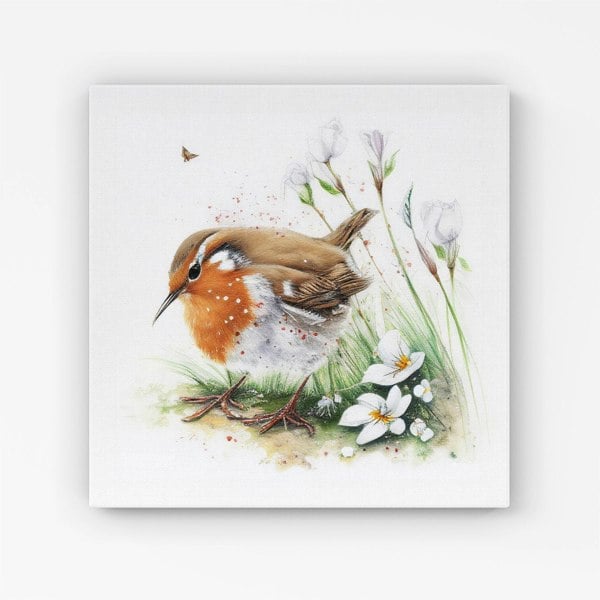 Warren Reed Robin And Daisies Watercolour Canvas