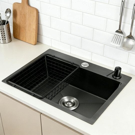 Havendro Black Kitchen Sink Undermount Drop-in Single Bowl Stainless Steel