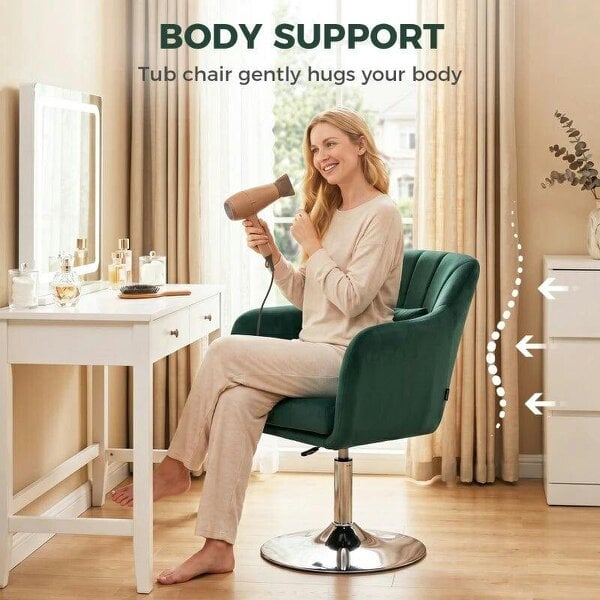 Bobobiy Retro Velvet Swivel Tub Chair with Steel Frame, Cushion Seat, Dark Green