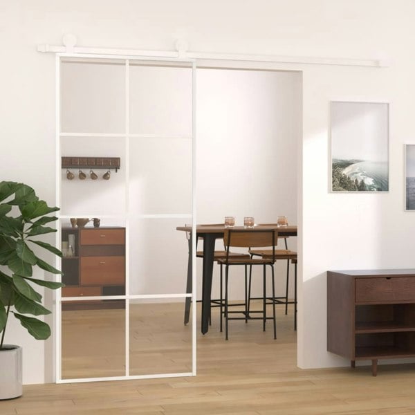 Berkfield Sliding Door ESG Glass and Aluminium 90x205 cm White