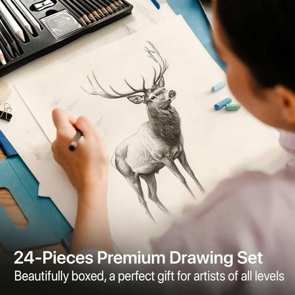 Drawlish Drawing Set for Adults – 24-Piece Artist Pencil Set for Artists & Professionals
