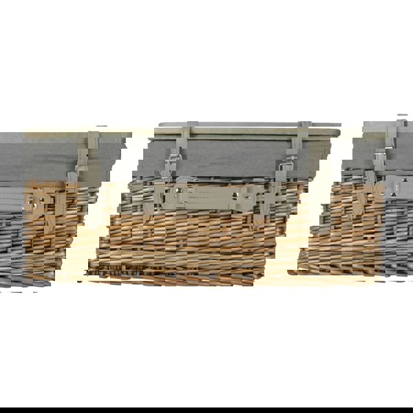 Antique Wash Grey Lined Willow Picnic Basket with Pinewood Lid