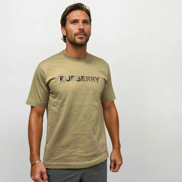 Burberry Check Logo Embroidered T-Shirt Beige - chancefashionco