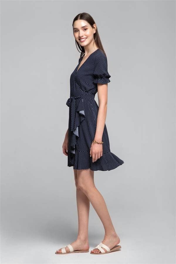 Rumour London Myla ruffled wrap dress with short sleeves in polka dot print