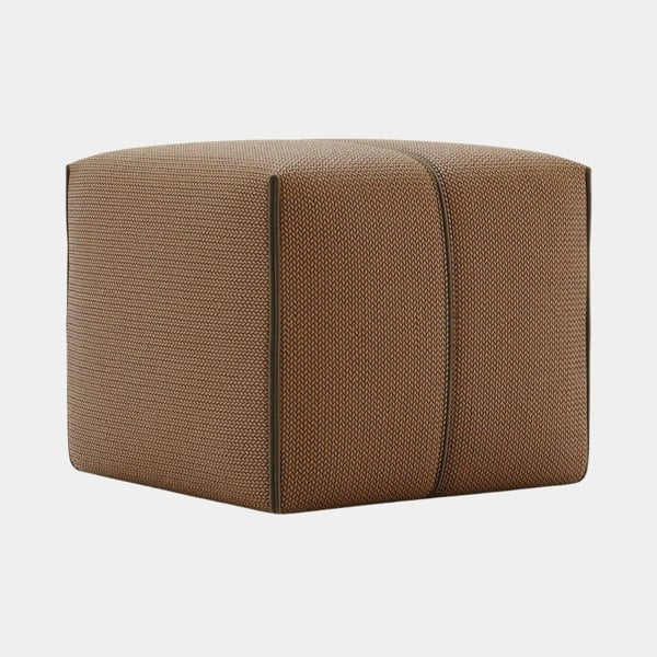 Domkapa Textured Faux Leather Pouf with Velvet Piping