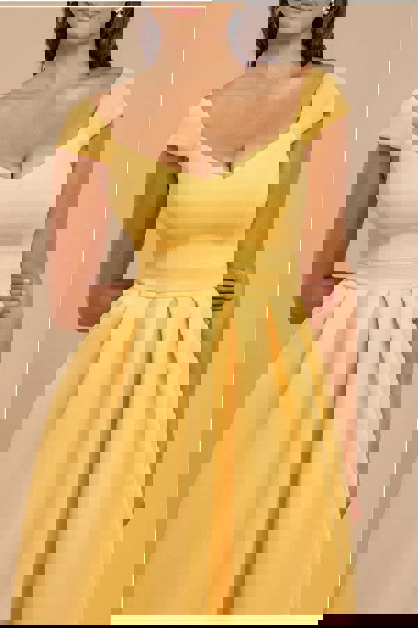 Scuba Foam Skater Midi Dress - Lemon DR4133