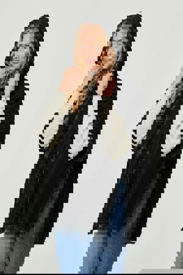 Black | Faux Fur Lined Hooded 1/2 Sleeve Poncho