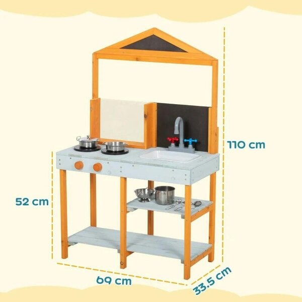 Bobobiy Mud Kitchen for Kids, Outdoor Wooden Play Kitchen with Sink, Stove, Cookware, Shelves, Pretend Play Toy for Ages 3-8