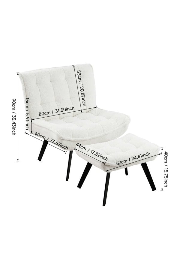 Living and Home Minimal Comfy Chair with Footstool Set for Living Reading Room