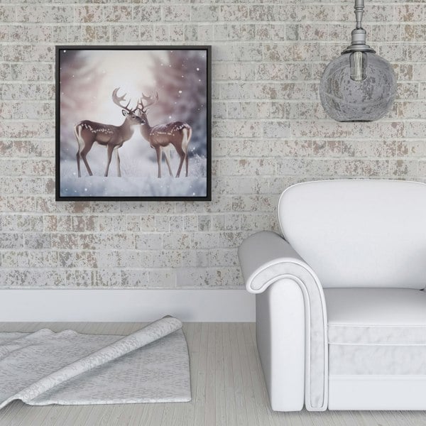 Warren Reed Reindeer In The Snow Framed Canvas