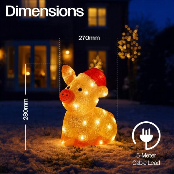 Scotts of Stow Xmas Haus 28cm Acrylic Festive Christmas LED Pig