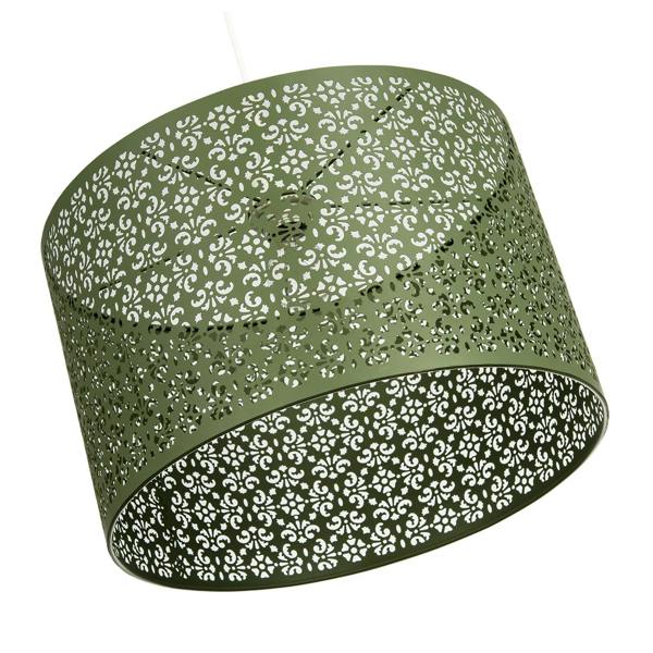 Moroccan Designed Large Olive Metal Pendant Shade with Floral Decor Image 4
