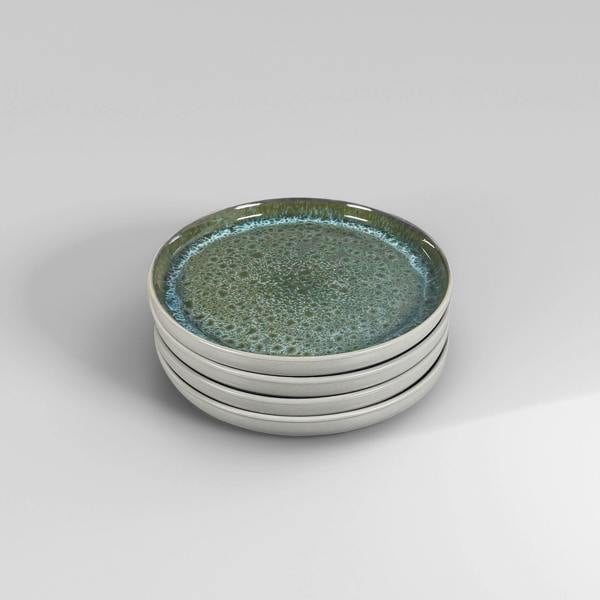 Scandi Home Stockholm Ceramic Side Plates, Set of 4, 20cm, Grey & Blue Reactive Glaze