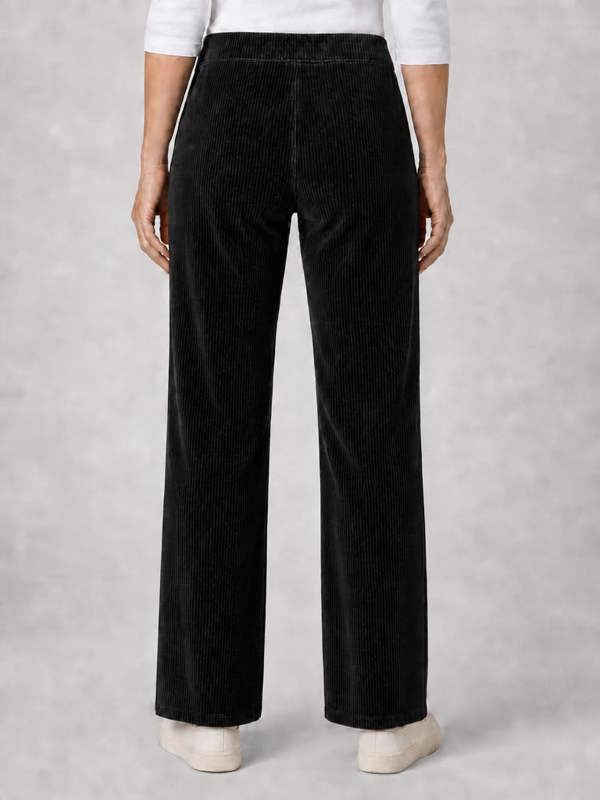 PennyPlain Wide Leg Rib Velour Trousers - Black
