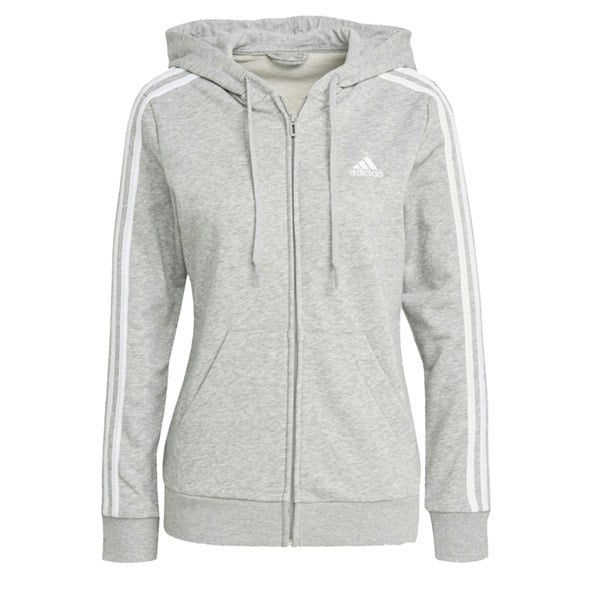 Adidas Womens Essentials Striped French Terry Full Zip Hoodie - Grey