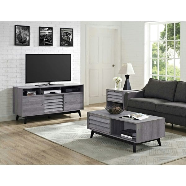 Dorel Home Vaughn Accent Side Table with Flip Down Door in Grey Oak