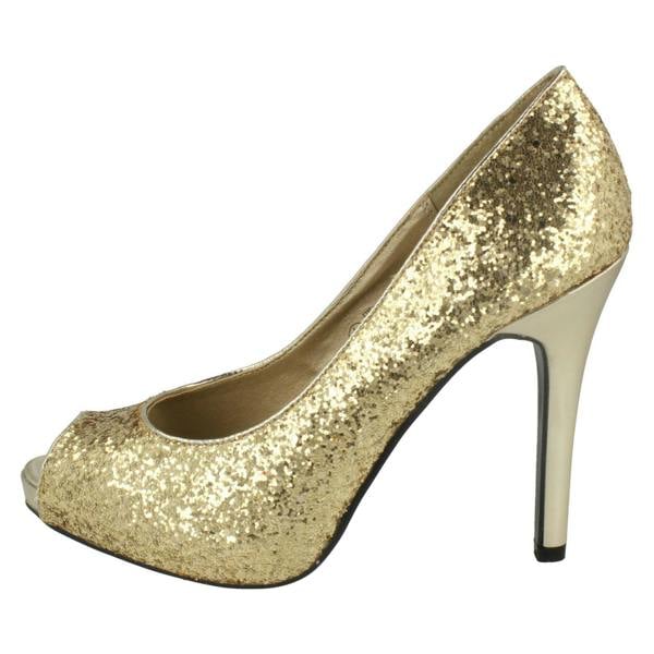 Spot On Ladies Spot On Glittery Slip On Party Heels
