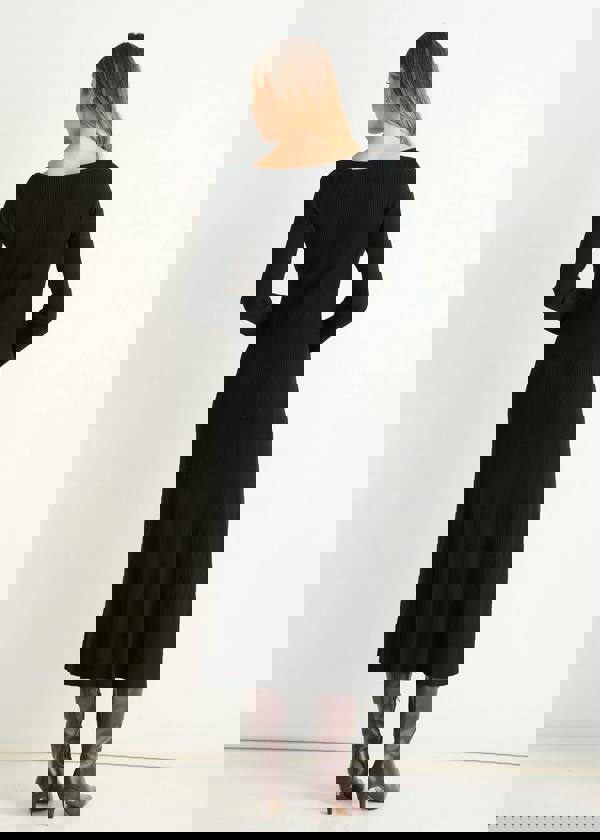 Gini London Black Slash Neck Knitted Fit & Flare Dress