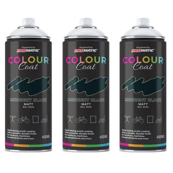 Colour Coat 3X Midnight Black RAL 9005 Matt Spray Paint 400ml