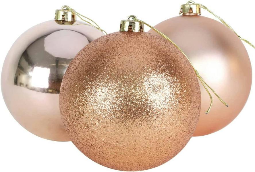 60mm Shatterproof Rose Gold Christmas Baubles in 6 or 18 Piece Pack Sizes image 3
