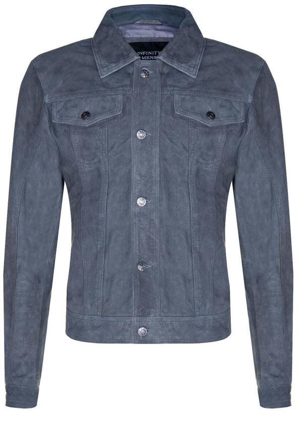 Infinity Leather Mens Suede Trucker Shirt Denim Leather Jacket