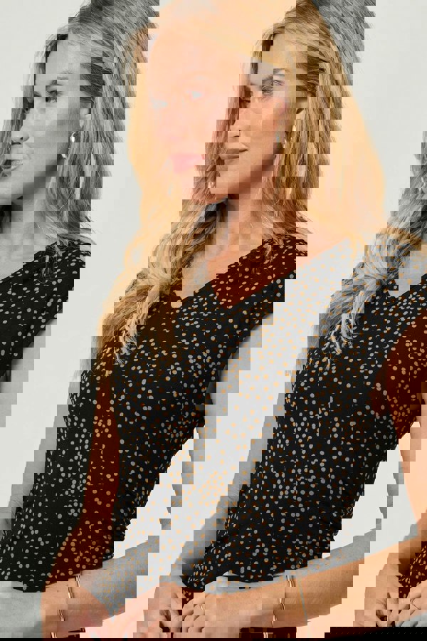 Black | Polka Dot Cap Sleeve A-Line Maxi Dress
