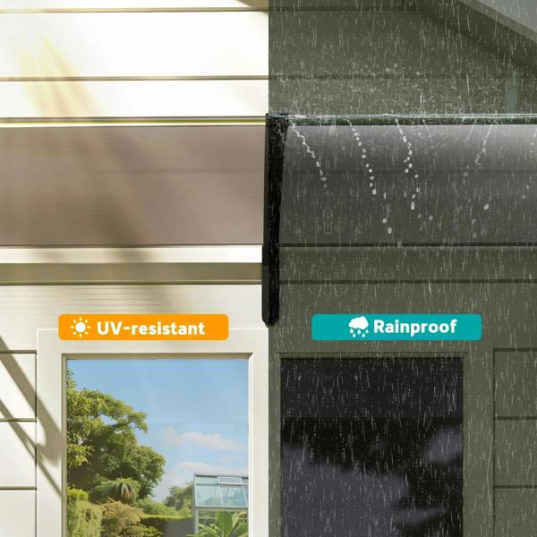 Rainproof brown door canopy awning with black frame over a doorway
