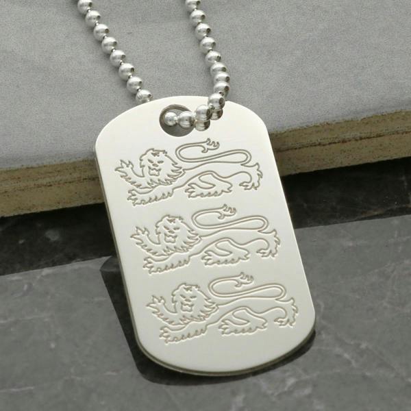 Christopher James of London Sterling Silver English Three Lions Dog Tag With Optional Engraving
