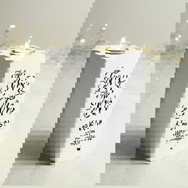 Personalised Memento Company Personalised Mr & Mrs White Wooden Tea light Holder