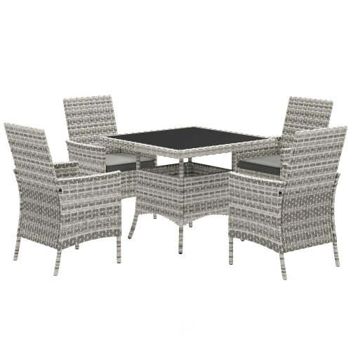 Wyld Haus Noha Light Grey Rattan 4 Seater Outdoor Dining Set with Square Glass Table