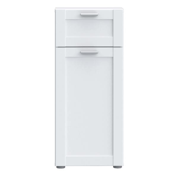 Furniture To Go Lokko Bathroom Storage Unit with 1 Door & 1 Drawer with Silver Handles in White