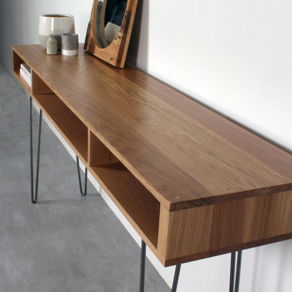 The Urban Editions Marston Wide Console Table on Mid Century Hairpin Legs