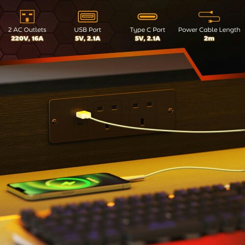 Wyld Haus Tovapa 100cm Minimalist Black 2 Level LED Gaming Desk