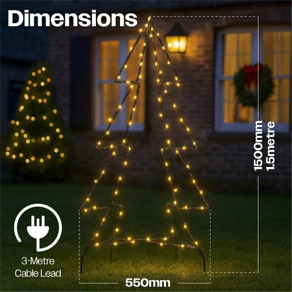 Scotts of Stow Xmas Haus Pre Lit 3D Christmas Tree 15m with 240 Warm White LEDs Black Frame Timer