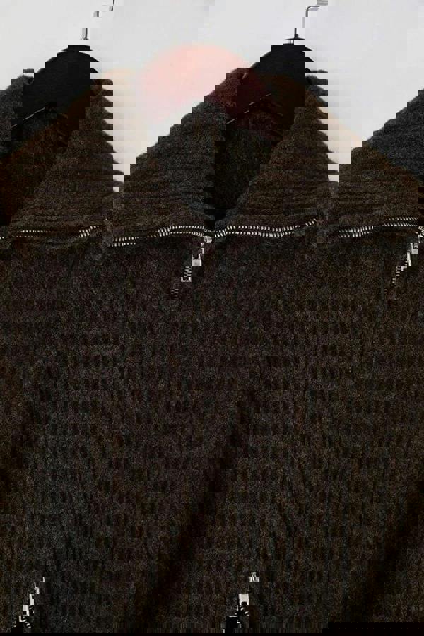 WOVCOR Wool Blended Beard Yarn Zippered Knit Cardigan