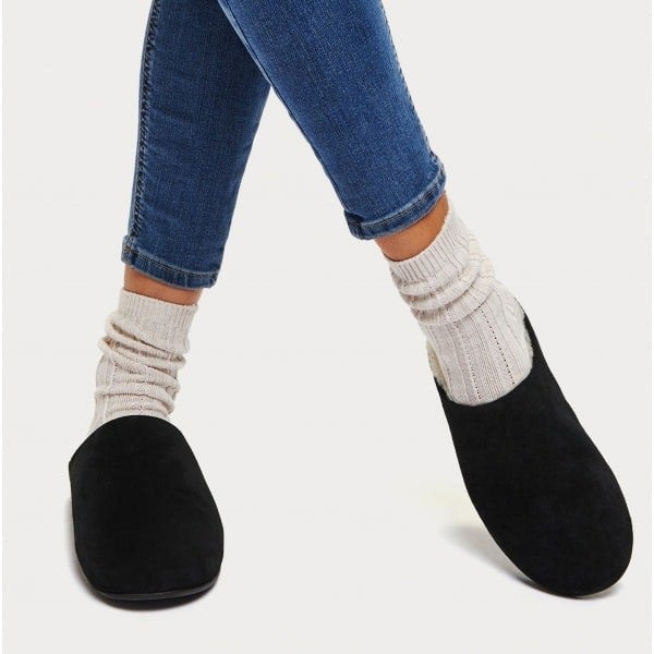 FitFlop CHRISSIE SHEARLING Womens Suede Mule Slippers Black