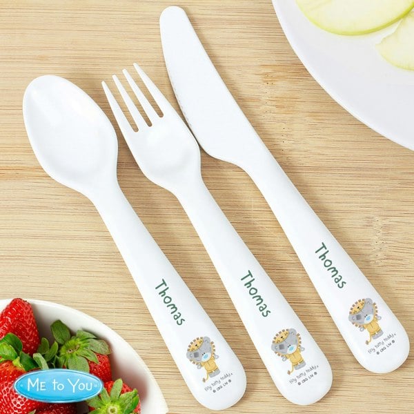 Personalised Memento Company Personalised Tiny Tatty Teddy Jungle Animals Plastic 3 Piece Cutlery Set