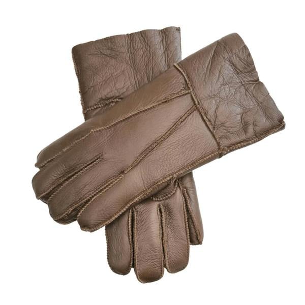 Unisex Napa Leather Wool Shearling Lined Gloves - Brown - Infinity Leather - 14