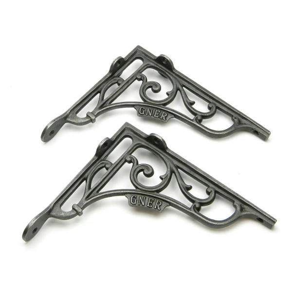 Pair of Antique Cast Iron 'GNER' Railway Victorian Style Shelf Brackets 