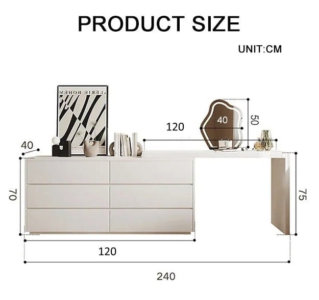 Nevada Dressing Table with Sideboard & Stool with black and white sideboard