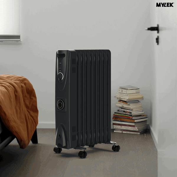 MYLEK Oil Filled Radiator 2000w Portable Heater Thermostat 24 Hour Timer Grey