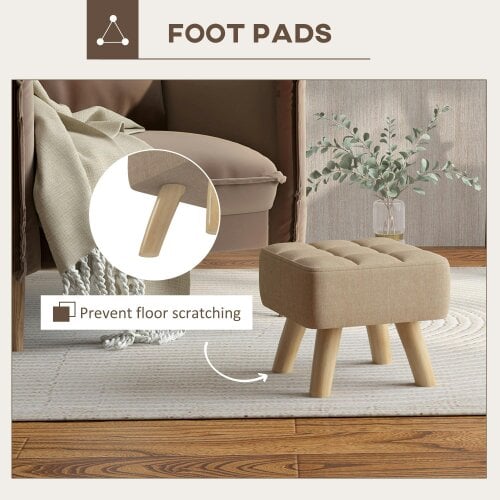 Wyld Haus Luluva Linen Look Brown Square Padded Footstool Diamond Tufted